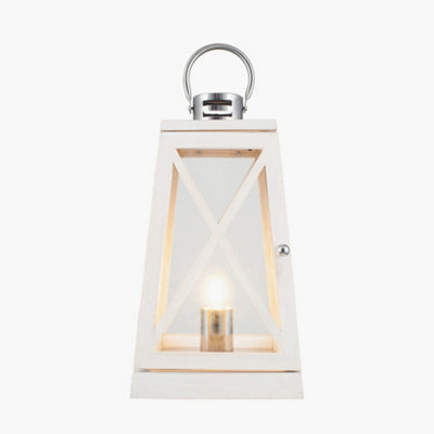 White Wash and Chrome Lantern Table Lamp