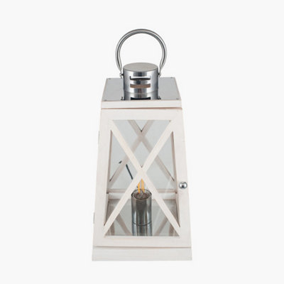 White Wash and Chrome Lantern Table Lamp