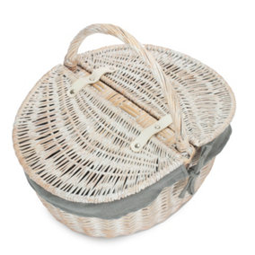 White Wash Finish Oval Picnic - Unlined with Grey Sage Lining