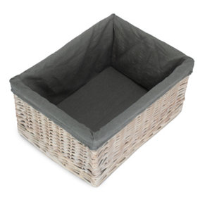 White Wash Grey Lined Open Storage Basket Extra Large