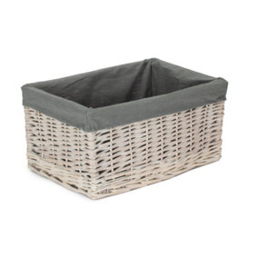 White Wash Grey Lined Open Storage Basket Large