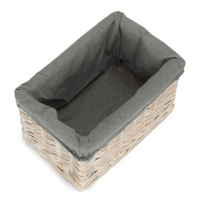 White Wash Grey Lined Open Storage Basket Small