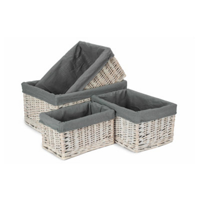 White Wash Grey Lined Open Storage Baskets Set of 4 DIY at B&Q