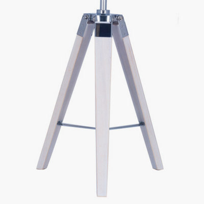 White Wash Wood and Silver Metal Tripod Table Lamp