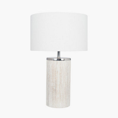 White Wash Wood Column Table Lamp