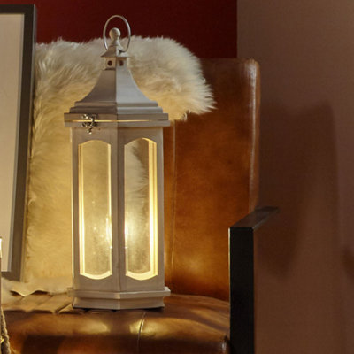 White Wash Wood Lantern Table Lamp