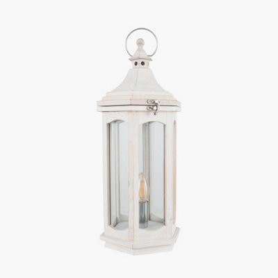 White Wash Wood Lantern Table Lamp