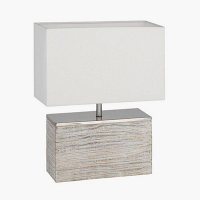 White Wash Wood Rectangular Thin Table Lamp