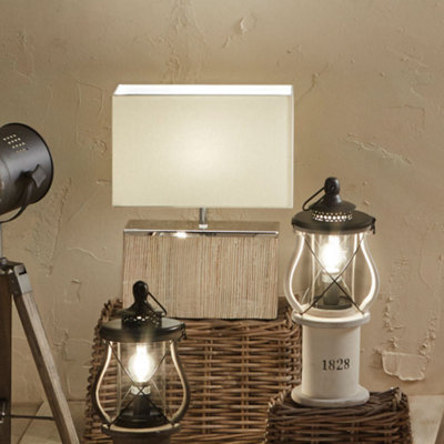White Wash Wood Rectangular Thin Table Lamp