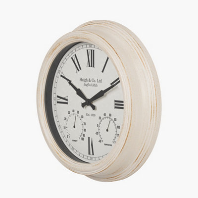 White Washed Gold Effect Brushed Cream Indoor Outdoor Wall Clock