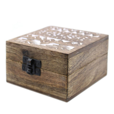White Washed Wooden Box With Slavic Design - Decorative Storage