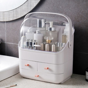White Waterproof Makeup Organizer with Transparent Cover and Handle for Home