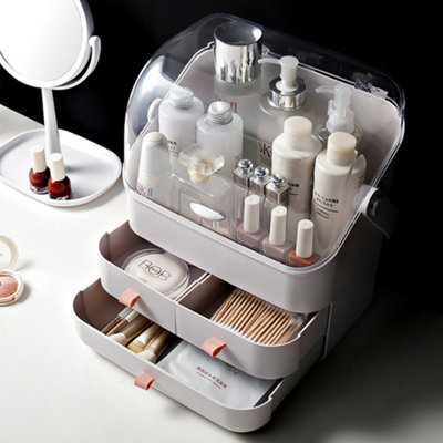 White Waterproof Makeup Organizer with Transparent Cover and Handle for Home
