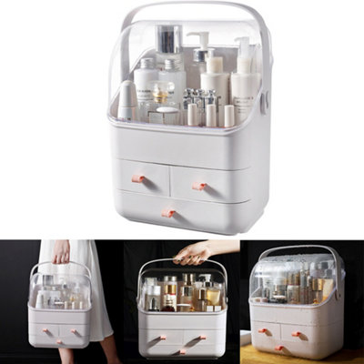 White Waterproof Makeup Organizer with Transparent Cover and Handle for Home - 3