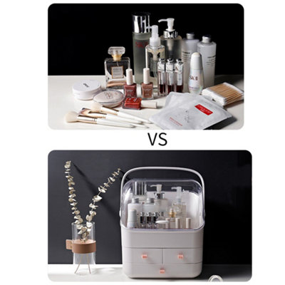 White Waterproof Makeup Organizer with Transparent Cover and Handle for Home - 5