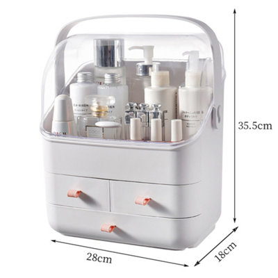 White Waterproof Makeup Organizer with Transparent Cover and Handle for Home - 6