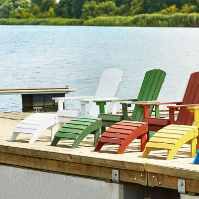 White Weatherproof Plastic Wood Chair with Footstool - Matt Finish ...