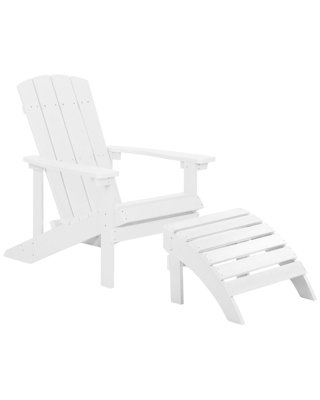 White Weatherproof Plastic Wood Chair with Footstool - Matt Finish ...