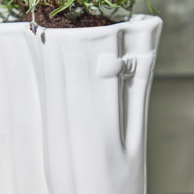 White Wellington Boots Large Ceramic Indoor Outdoor Summer Flower Pot Garden Planter Pot