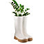White Wellington Boots Large Outdoor Planter Ceramic Flower Pot Garden Planter Pot Gift