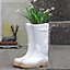White Wellington Boots Large Outdoor Planter Ceramic Flower Pot Garden Planter Pot Gift