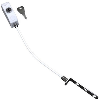 White Window Cable Restrictor Set - Limit Opening - Locking Safety Window Stop