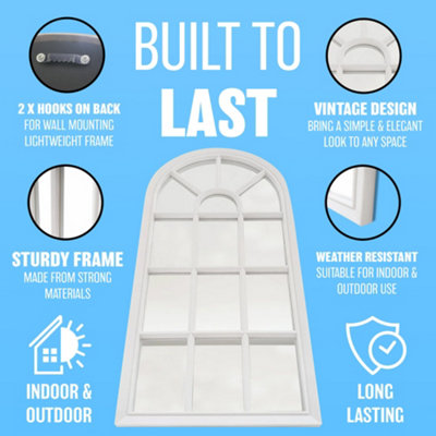White Window Style Mirror - Living Room Decor Hallway Home Panel Wall Glass 70Cm - 4