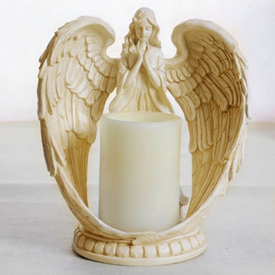 White Winged Angel Resin Memorial Electric Candle Statue Home Decoration
