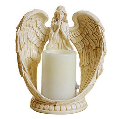 White Winged Angel Resin Memorial Electric Candle Statue Home Decoration - 3