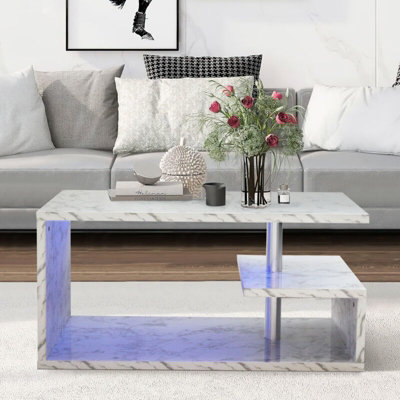 White With Marble Effect Abstract High Gloss LED Coffee Table
