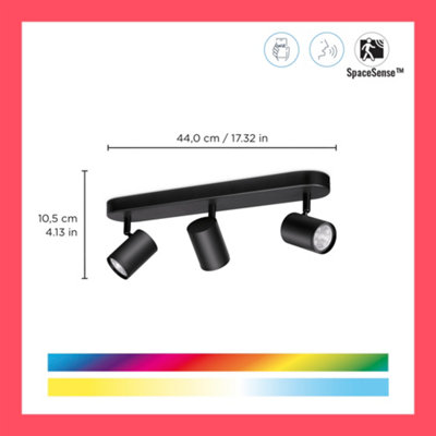 White WiZ Colour Imageo Smart Connected WiFi Ceiling Light Spot Fixture, Black Triple Spotlight with App Control.