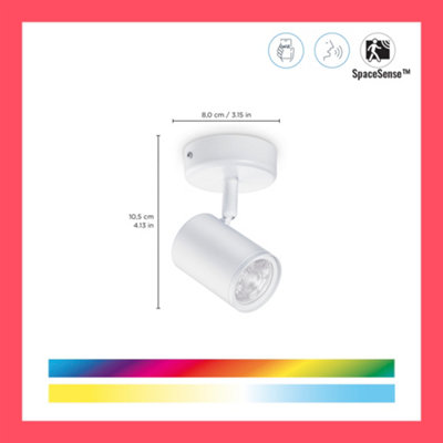White WiZ Colour Imageo Smart Connected WiFi Ceiling Light Spot Fixture, Single White Spot with App Control