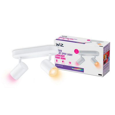 White WiZ Colour Imageo Smart Connected WiFi Ceiling Light Spot Fixture, White Double Spotlight with App Control.