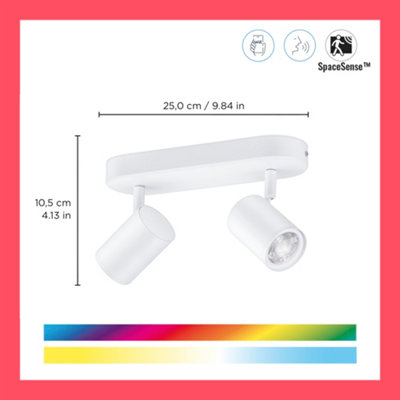 White WiZ Colour Imageo Smart Connected WiFi Ceiling Light Spot Fixture, White Double Spotlight with App Control.