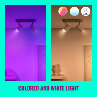 White WiZ Colour Imageo Smart Connected WiFi Ceiling Light Spot Fixture, White Double Spotlight with App Control.