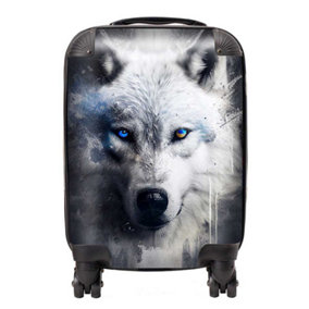 White Wolf Face Splashart Dark Background Suitcase - Small