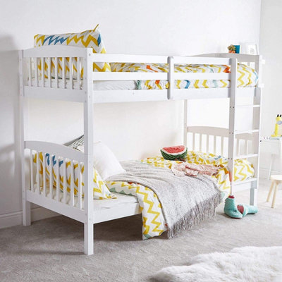 White Wood Bunk Bed Comes With 2 Mattresses 3ft Single Bunkbed Split