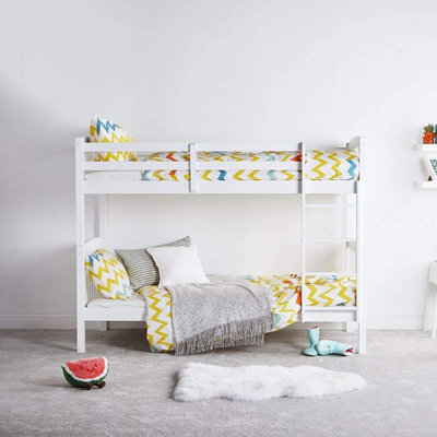 White Wood Bunk Bed Comes With 2 Spring Mattresses 3ft Single Bunkbed Split Into 2 Single Beds For Kids Children