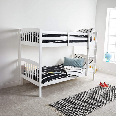 White Wood Bunk Bed Comes With 2 Spring Mattresses 3ft Single Bunkbed Split Into 2 Single Beds For Kids Children