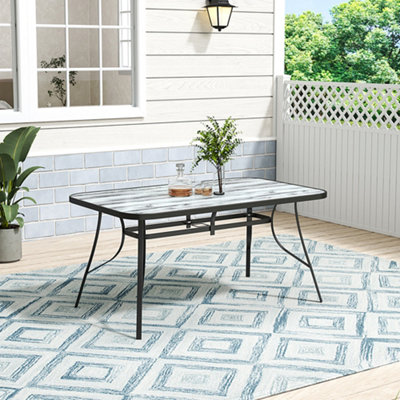 White Wood Grain Rectangle Outdoor Dining Table Coffee Table with Parasol Hole 1500mm(L)