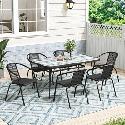 White Wood Grain Rectangle Outdoor Dining Table Coffee Table with Parasol Hole 1500mm(L)