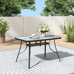 White Wood Grain Rectangle Outdoor Dining Table with Parasol Hole Coffee Table 1200mm(L)