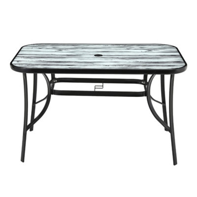 White Wood Grain Rectangle Outdoor Dining Table with Parasol Hole Coffee Table 1200mm(L)