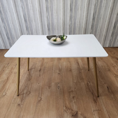 White Wood Rectangle Dining Table Kitchen Table Modern Wood Style Dinner Table Only