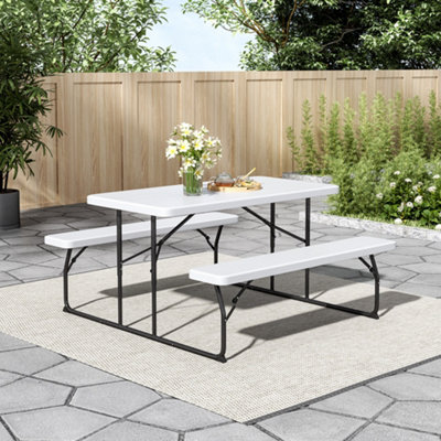 White Wood Texture Foldable 4 Seater Picnic Table and Bench Set | DIY ...