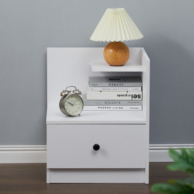 White Wooden 1 Drawer Bedside Table Nightstand W 450 x D 450 x H 550 mm