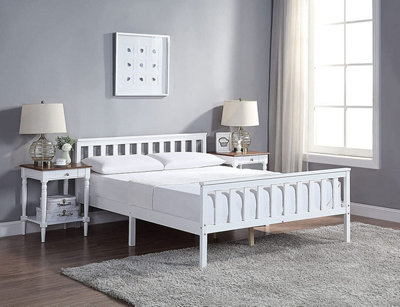 White Wooden Bed Frame Double 4ft6 With Pocket Sprung Mattress
