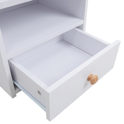 White Wooden Bedside Table Nightstand with 1 Drawer and Storage Shelf
