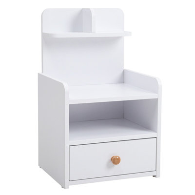 White Wooden Bedside Table Nightstand with 1 Drawer and Storage Shelf