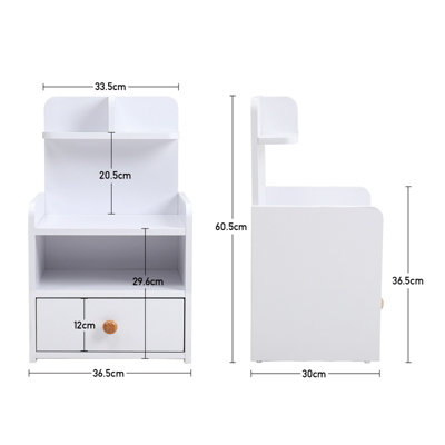 White Wooden Bedside Table Nightstand with 1 Drawer and Storage Shelf